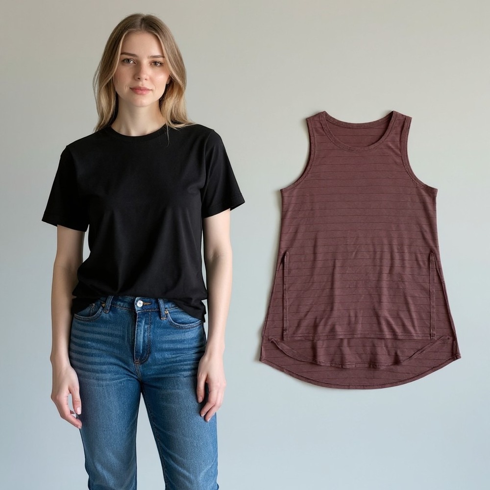 Lululemon Striped High-Low Tank Top Womens 6 Mauve Excellent Sleeveless Crewneck
